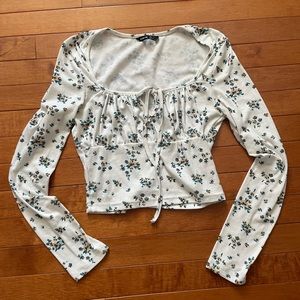 Shein Floral Tie Front Long Sleeve size small